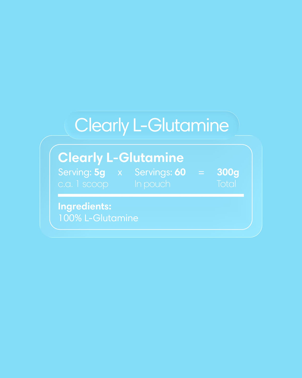 Clearly L-glutamine supplement bottle with label showing product details and branding, emphasizing dietary amino acid support.